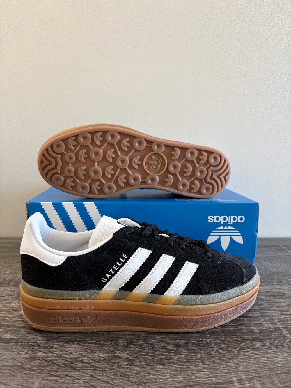 Adidas Gazelle Black White Gum Platform Shoes Women's Size 8.5